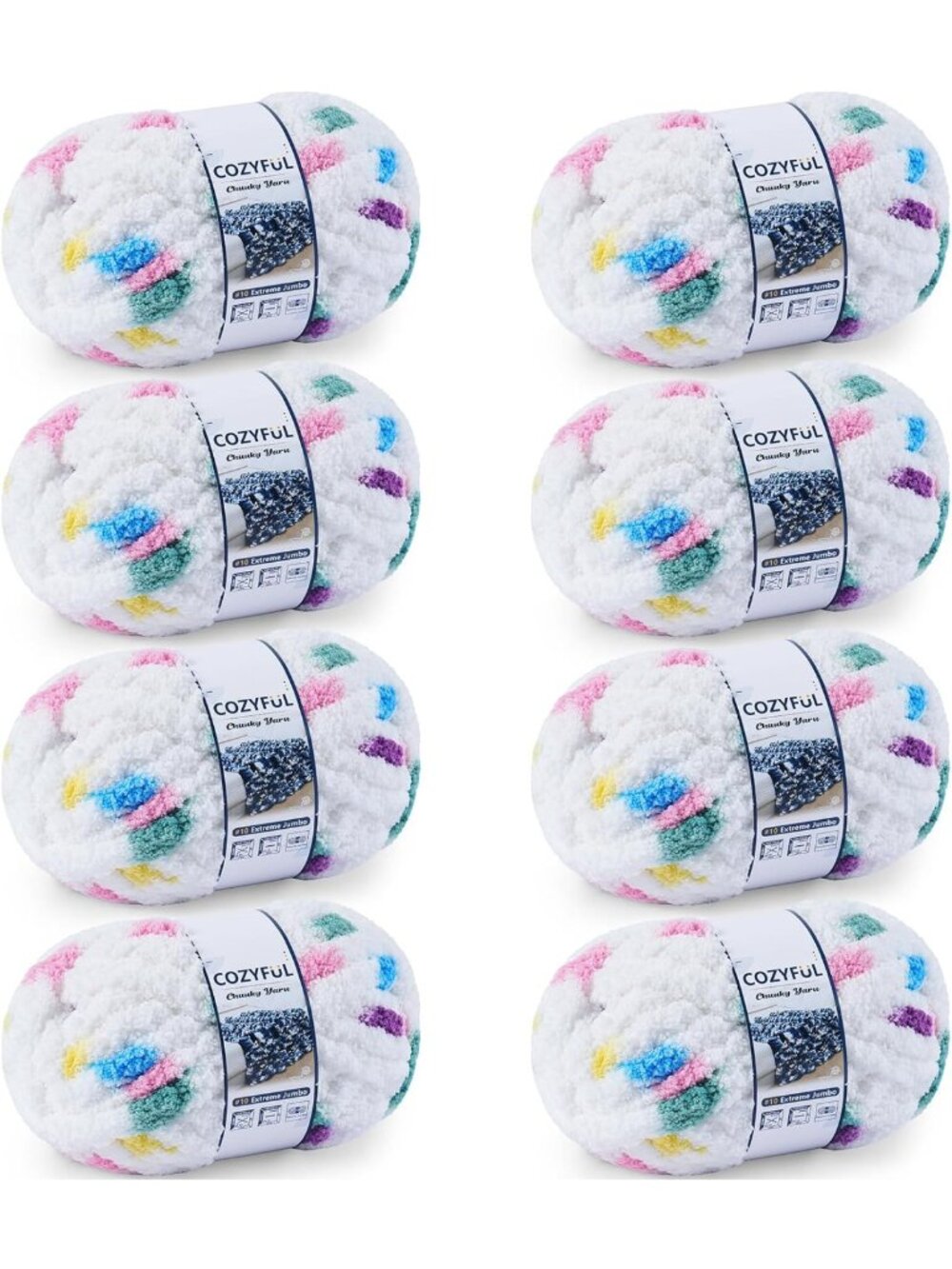 Cozy Chunky Chenille Yarn for Hand Knitting & Crocheting - Jumbo Tie Dye 8